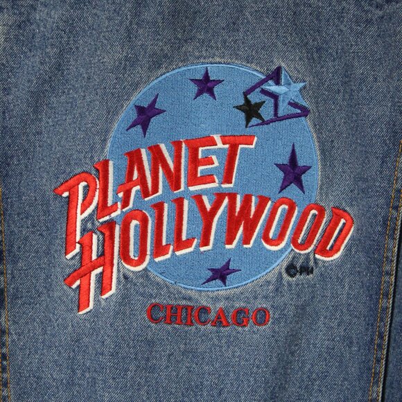 Vintage 90's Planet Hollywood Embroidered Jean Denim Jacket Size Medium Chicago - Picture 4 of 11